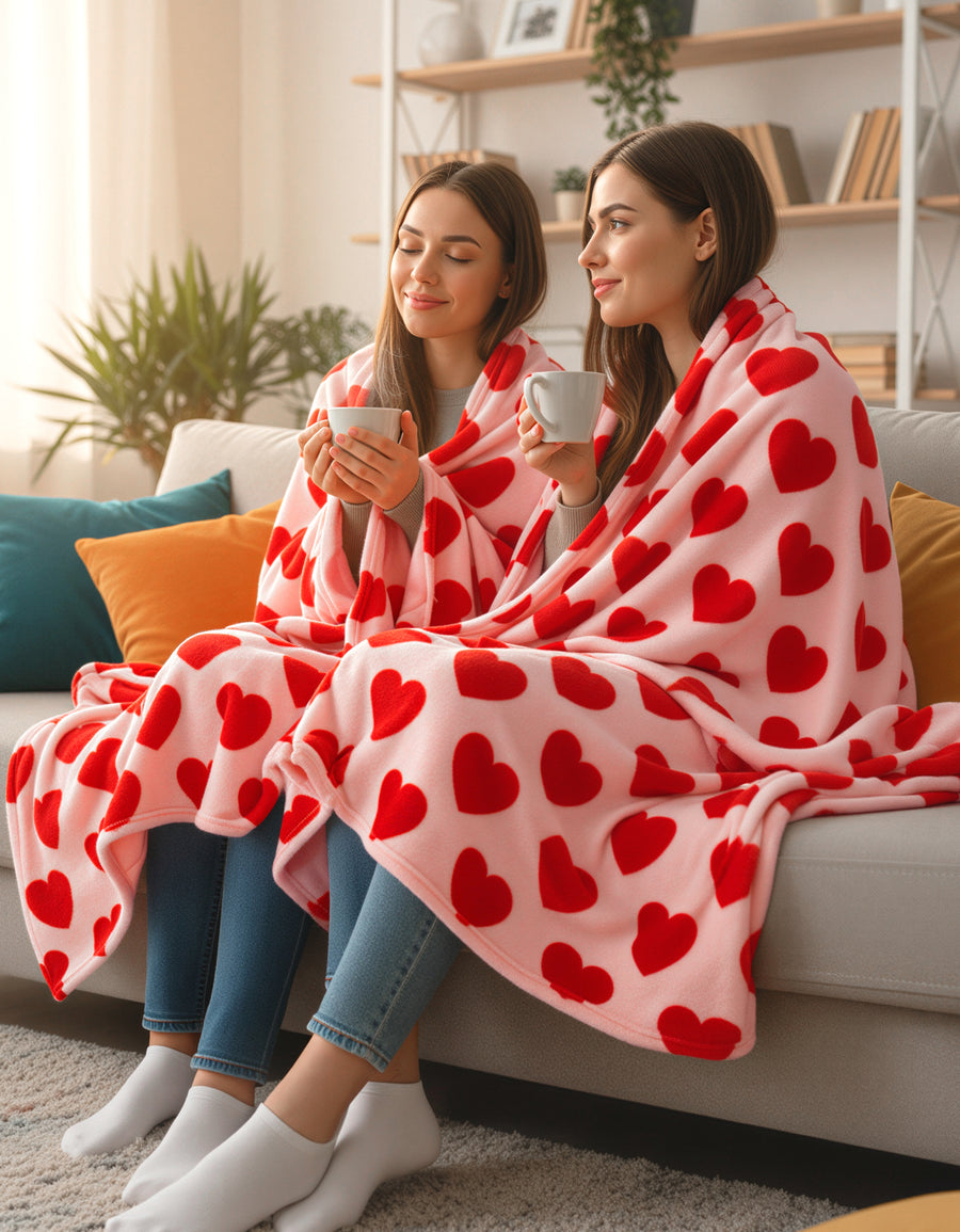 Cobija Polar con Sherpa Estampado de Corazones · Individual