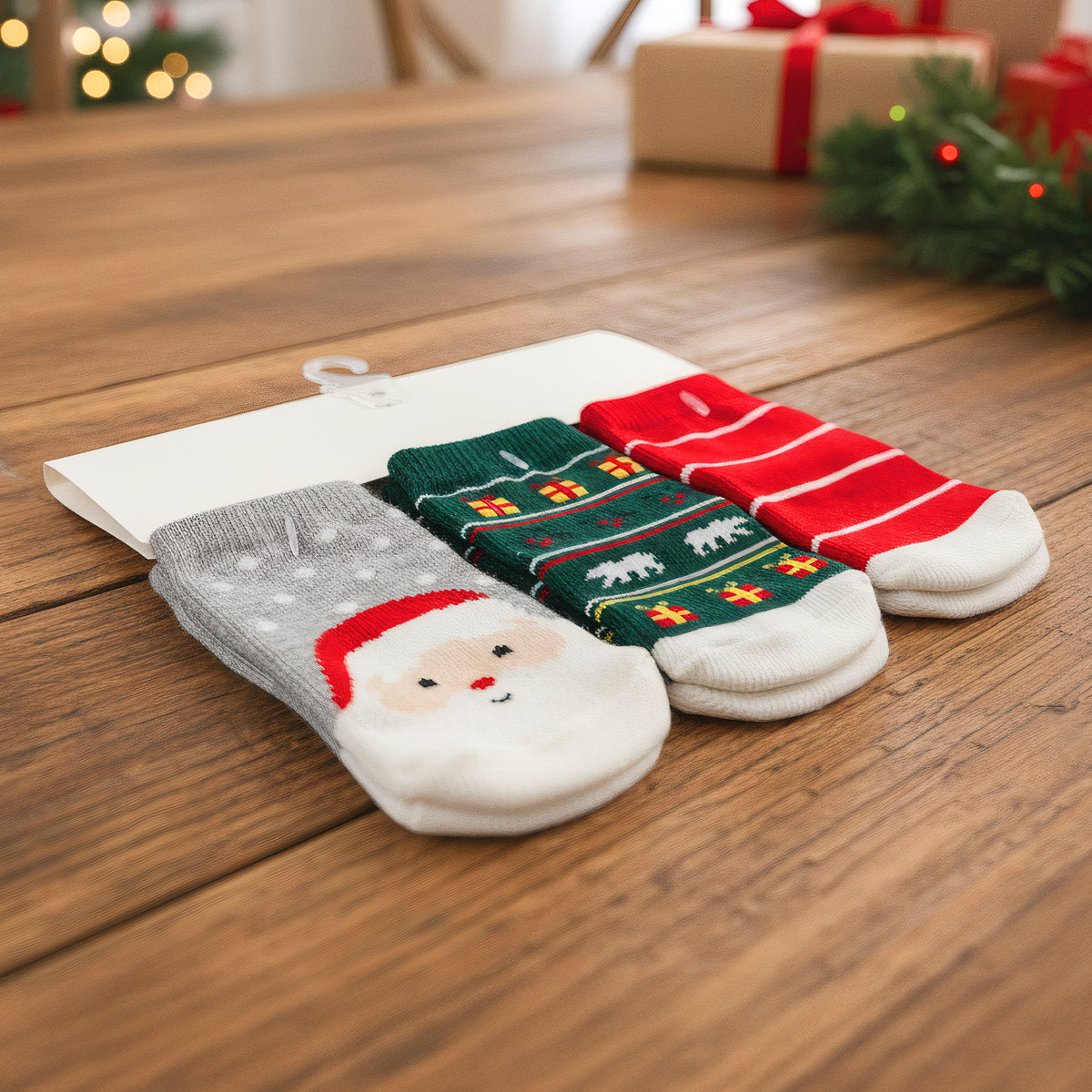 Set de 3 Pares de Calcetines Navideños para Bebé · Suaves · 6 a 12 Meses