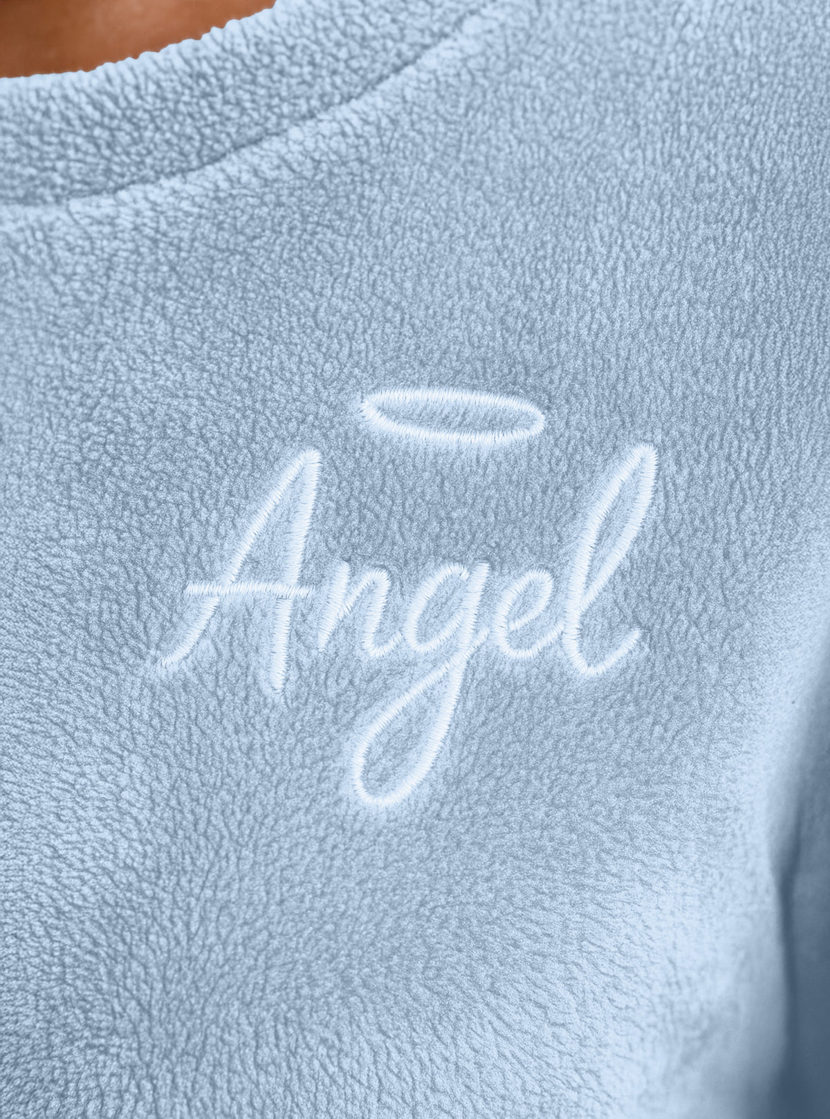 Pijama Polar Mujer con Bordado Angel · Sudadera y Jogger Afelpados · Unitalla color Azul Cielo