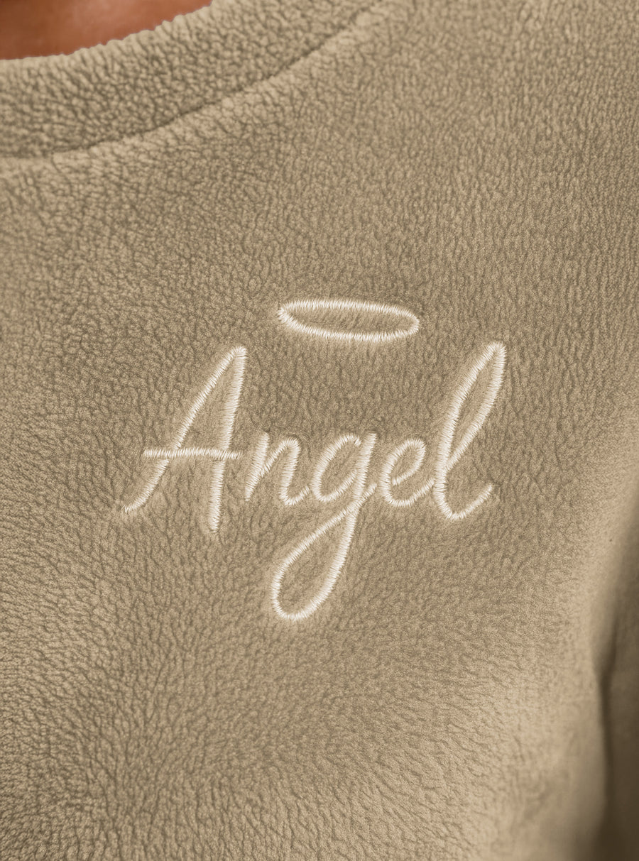 Pijama Polar Mujer con Bordado Angel · Sudadera y Jogger Afelpados · Unitalla color Beige