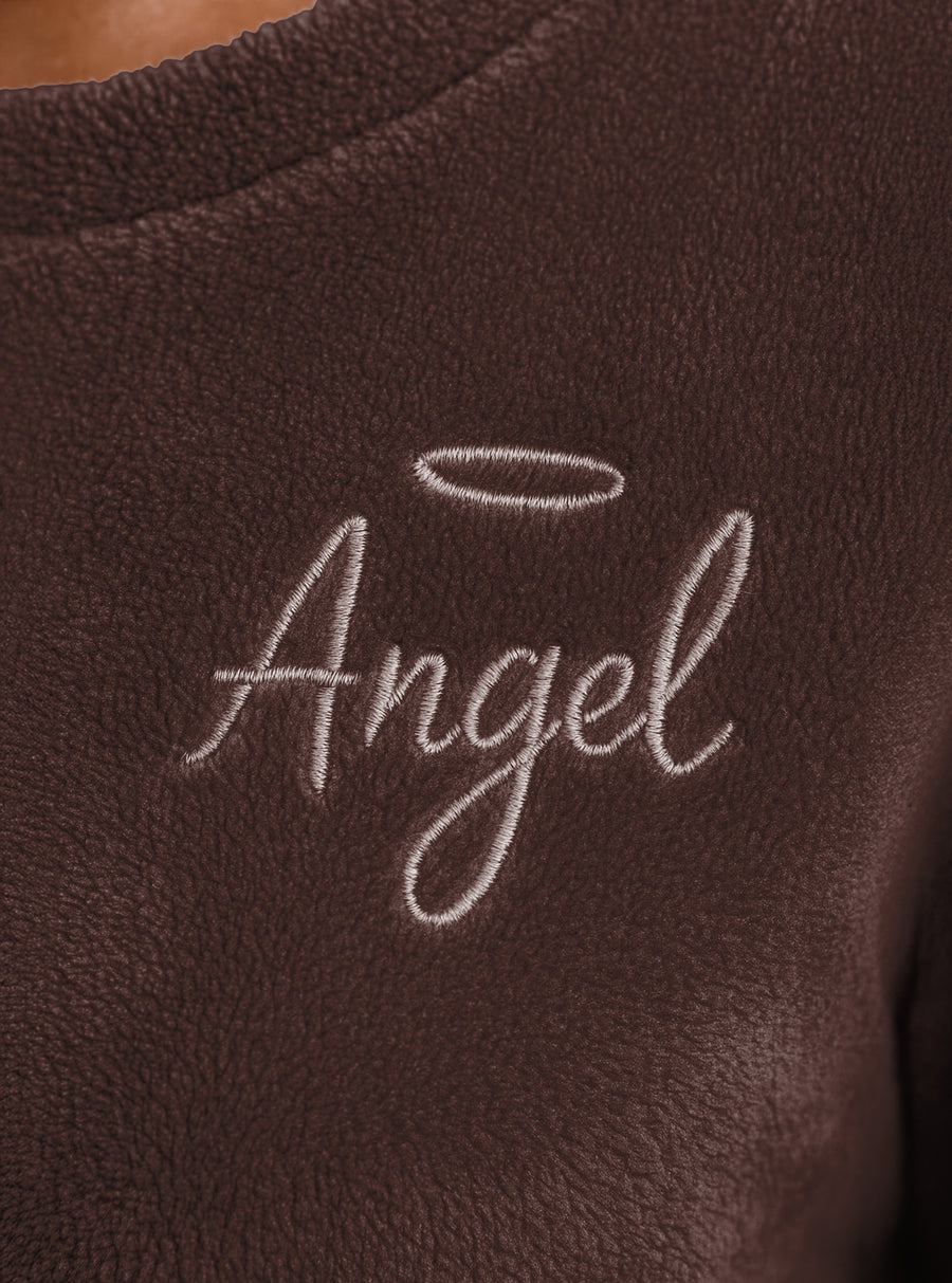 Pijama Polar Mujer con Bordado Angel · Sudadera y Jogger Afelpados · Unitalla color Café