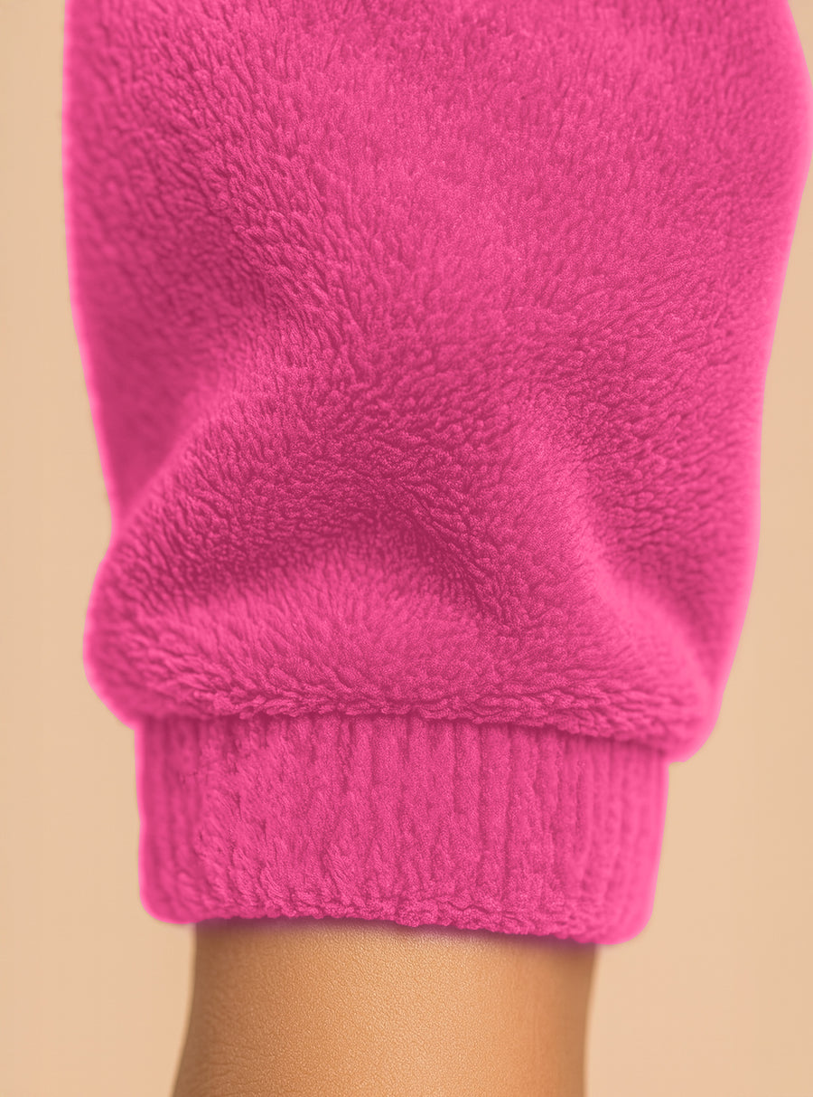 Pijama Polar Mujer con Bordado Angel · Sudadera y Jogger Afelpados · Unitalla color Fucsia