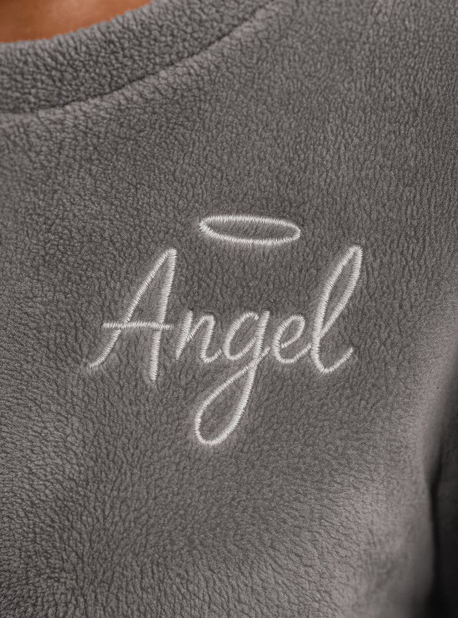 Pijama Polar Mujer con Bordado Angel · Sudadera y Jogger Afelpados · Unitalla color Gris