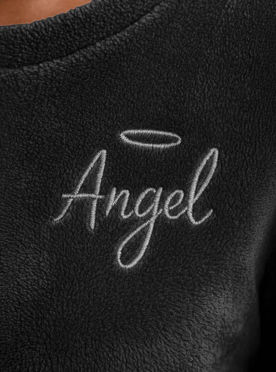 Pijama Polar Mujer con Bordado Angel · Sudadera y Jogger Afelpados · Unitalla color Negro