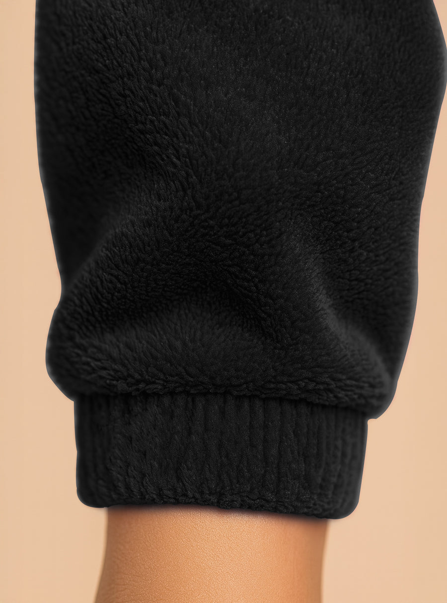 Pijama Polar Mujer con Bordado Angel · Sudadera y Jogger Afelpados · Unitalla color Negro