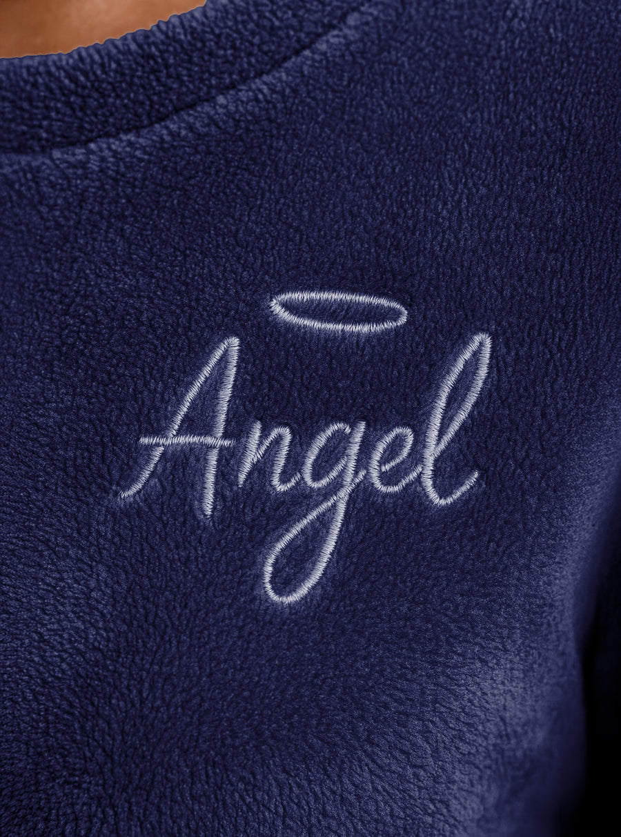 Pijama Polar Mujer con Bordado Angel · Sudadera y Jogger Afelpados · Unitalla color Azul Marino