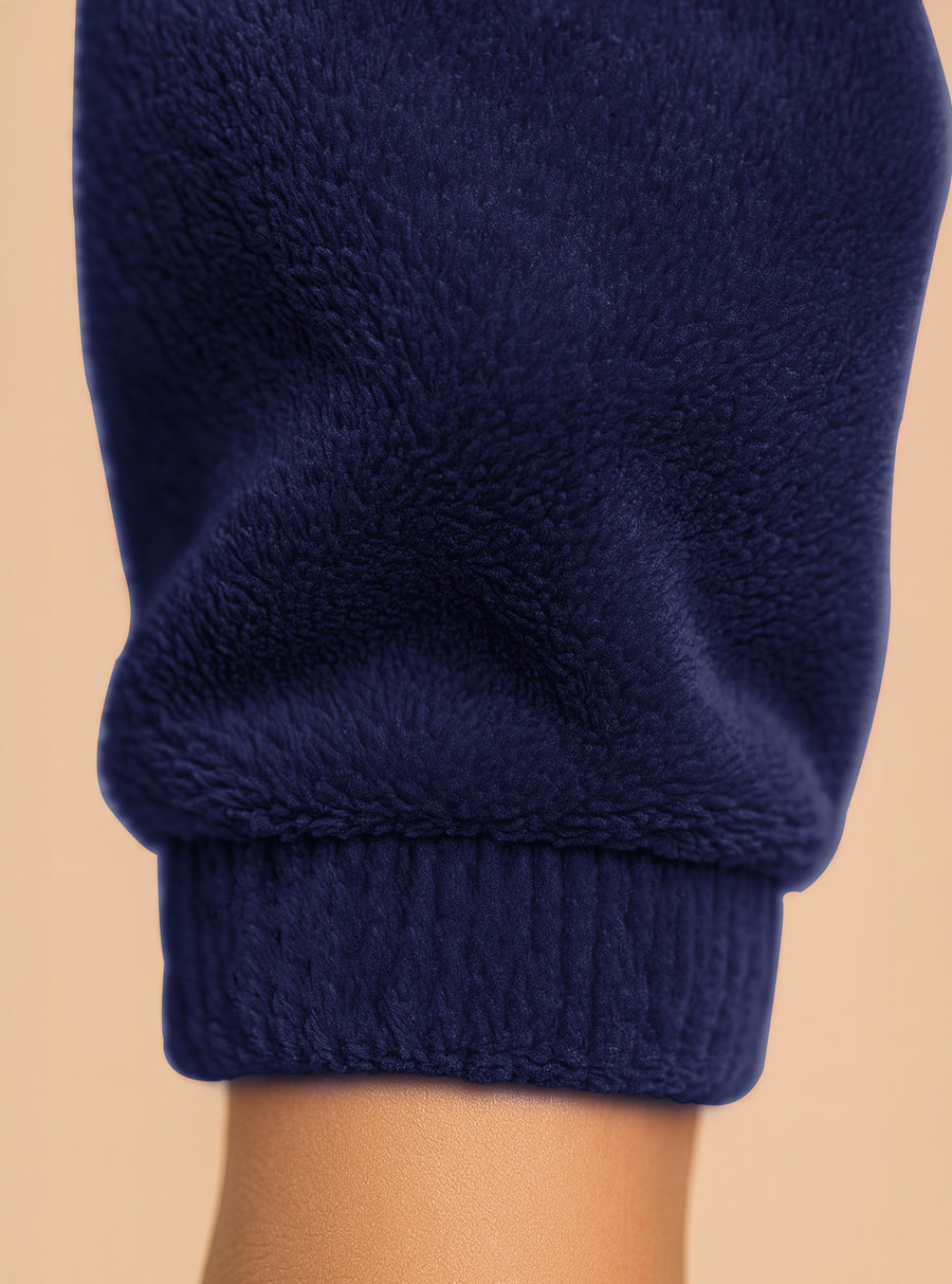 Pijama Polar Mujer con Bordado Angel · Sudadera y Jogger Afelpados · Unitalla color Azul Marino