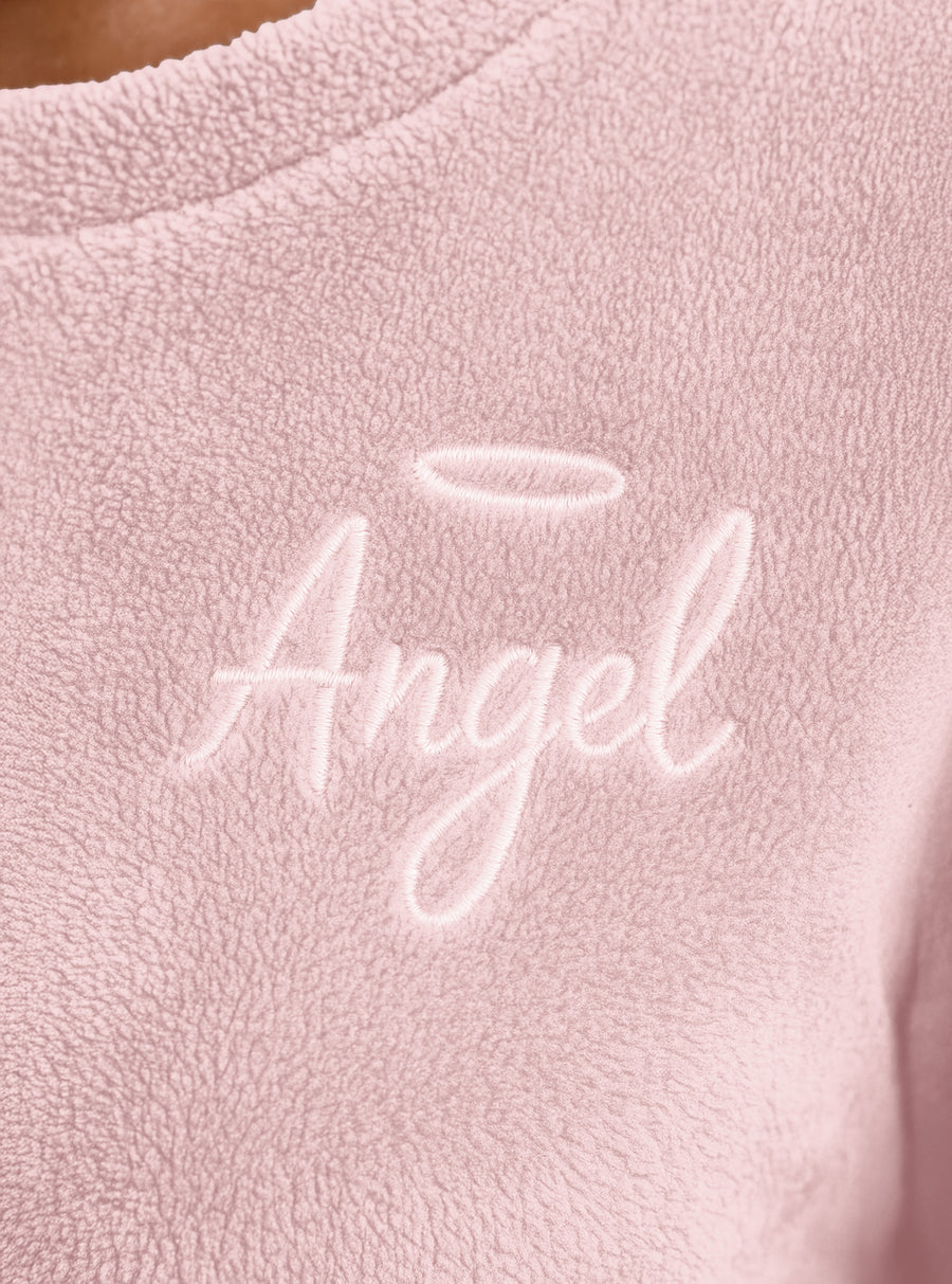 Pijama Polar Mujer con Bordado Angel · Sudadera y Jogger Afelpados · Unitalla color Rosa