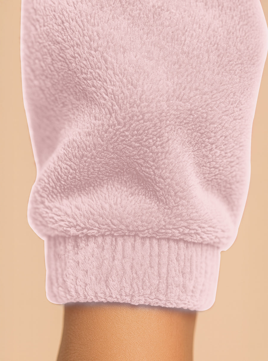 Pijama Polar Mujer con Bordado Angel · Sudadera y Jogger Afelpados · Unitalla color Rosa