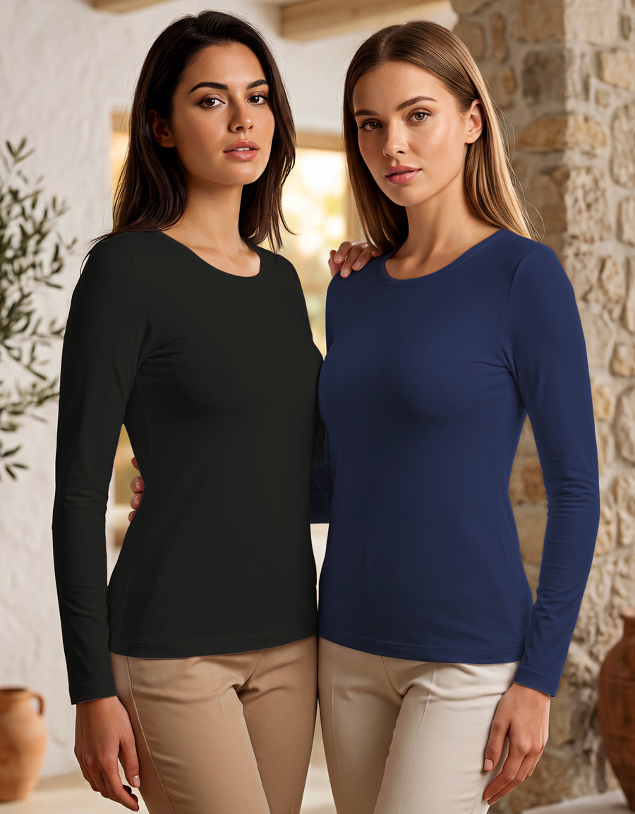 Blusa Térmica Mujer Manga Larga Cuello Redondo · Paquete de 2 · Unitalla color Negro y Azul Rey