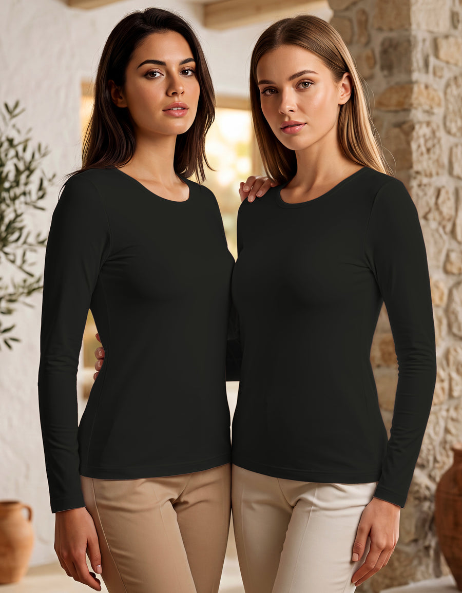 Blusa Térmica Mujer Manga Larga Cuello Redondo · Paquete de 2 · Unitalla color Negro y Negro