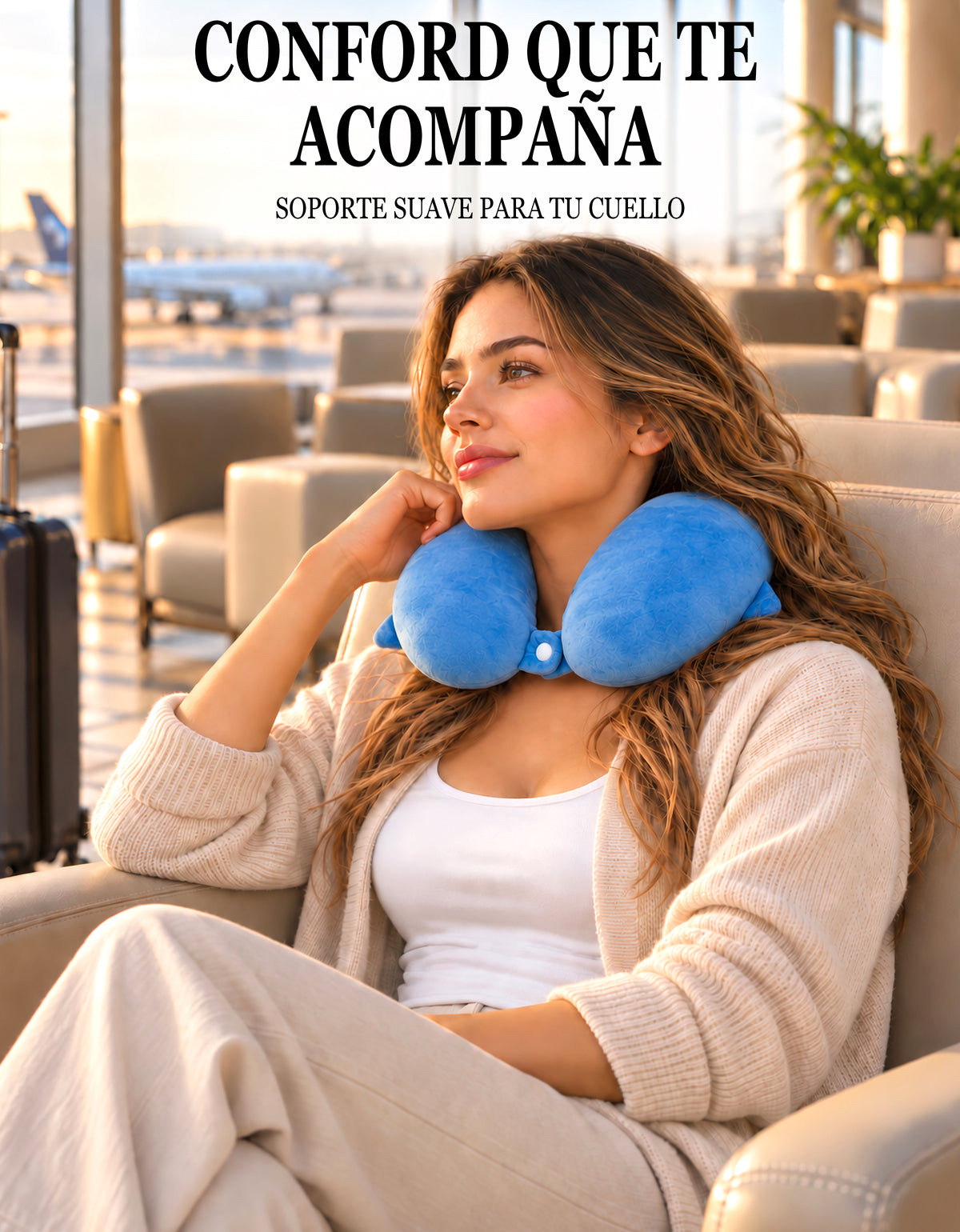 Almohada de Viaje para Cuello con Antifaz · Diseño de Animalito · Suave y Acolchada color Azul (tiburón)