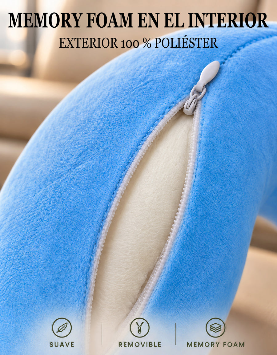 Almohada de Viaje para Cuello con Antifaz · Diseño de Animalito · Suave y Acolchada color Azul (tiburón)