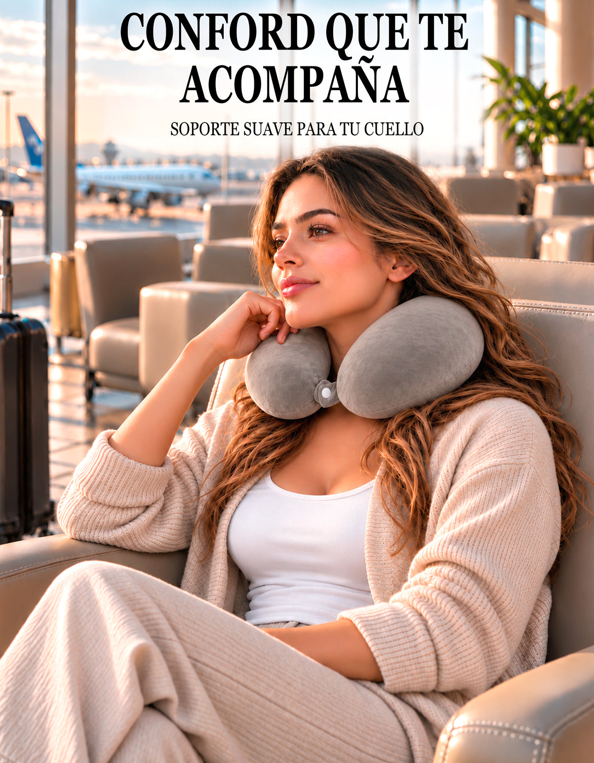Almohada de Viaje para Cuello con Antifaz · Diseño de Animalito · Suave y Acolchada color Gris (gatito)