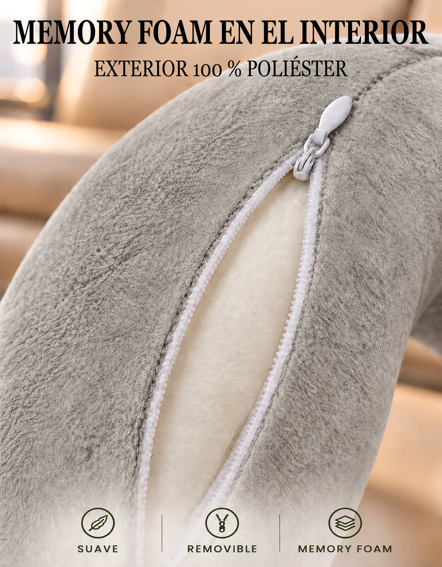 Almohada de Viaje para Cuello con Antifaz · Diseño de Animalito · Suave y Acolchada color Gris (gatito)