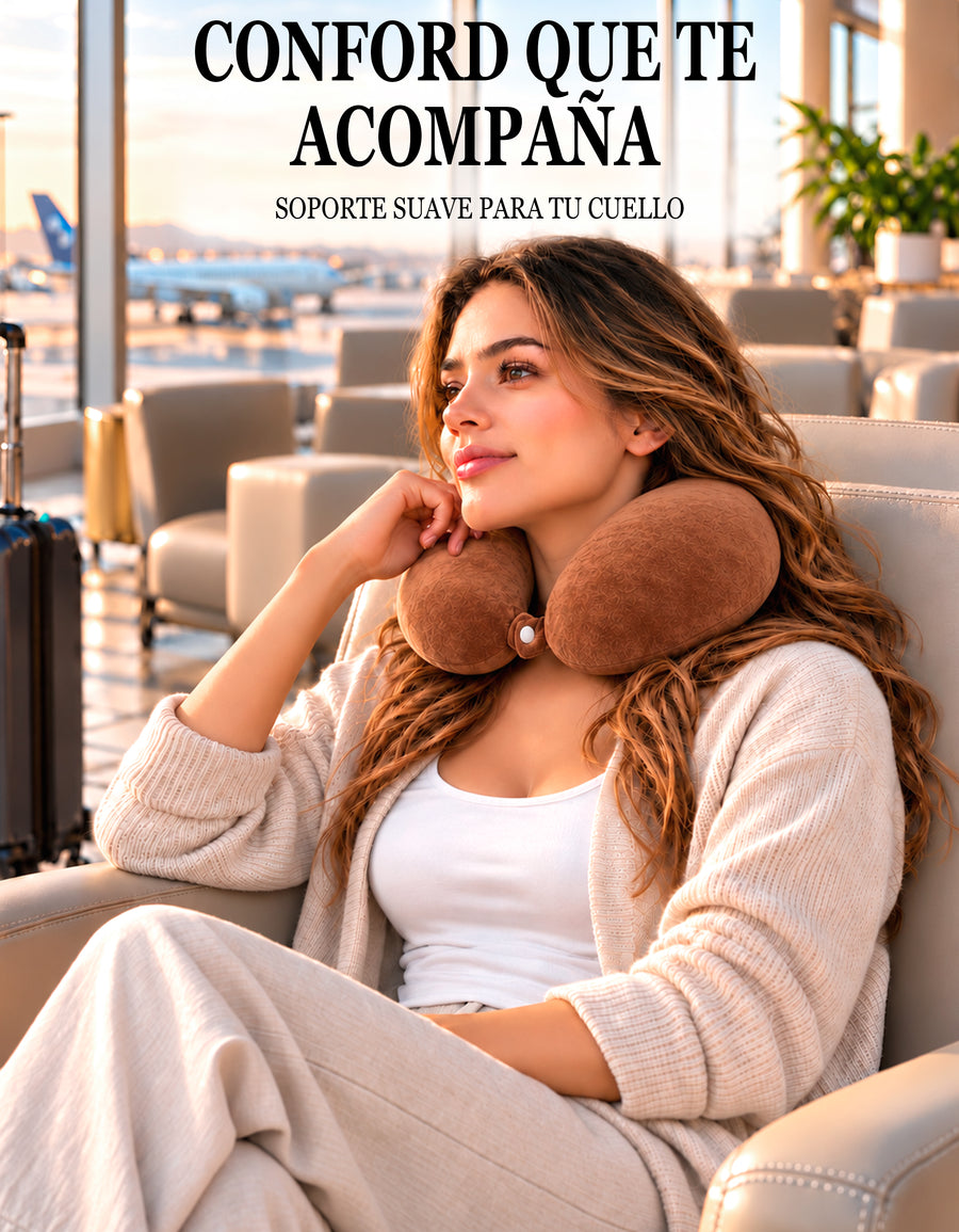 Almohada de Viaje para Cuello con Antifaz · Diseño de Animalito · Suave y Acolchada color Café (osito)