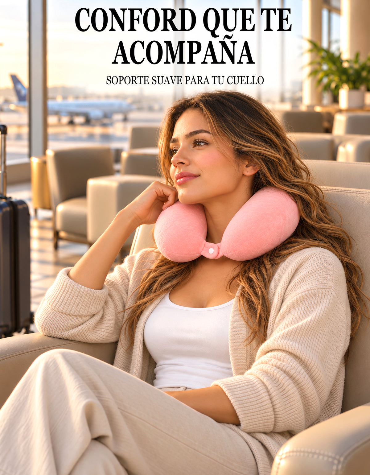 Almohada de Viaje para Cuello con Antifaz · Diseño de Animalito · Suave y Acolchada color Rosa (cerdito)