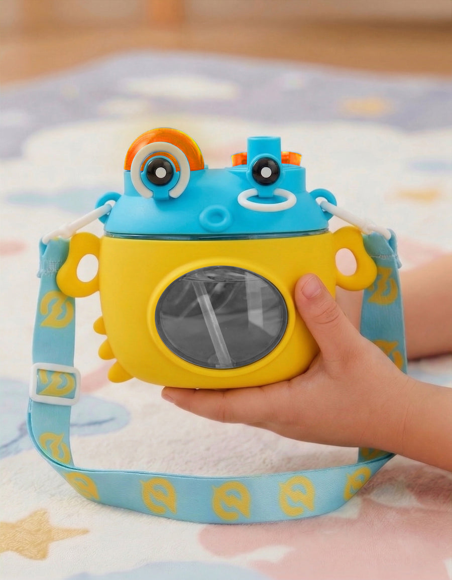 Vaso Infantil 450 ml con Popote y Correa Ajustable · Diseño de Rana color Amarillo