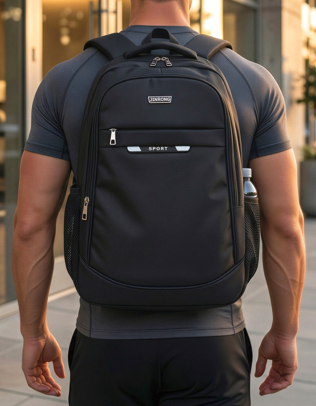 Mochila Deportiva y Escolar 50 × 35 × 16 cm con Bolsillos Laterales · Negra