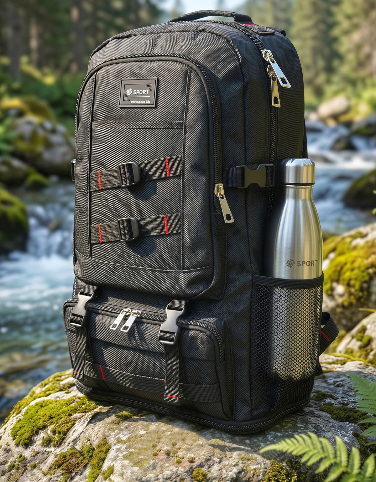 Mochila Grande Outdoor 64 × 35 × 13.5 cm para Viaje y Excursión · Negra
