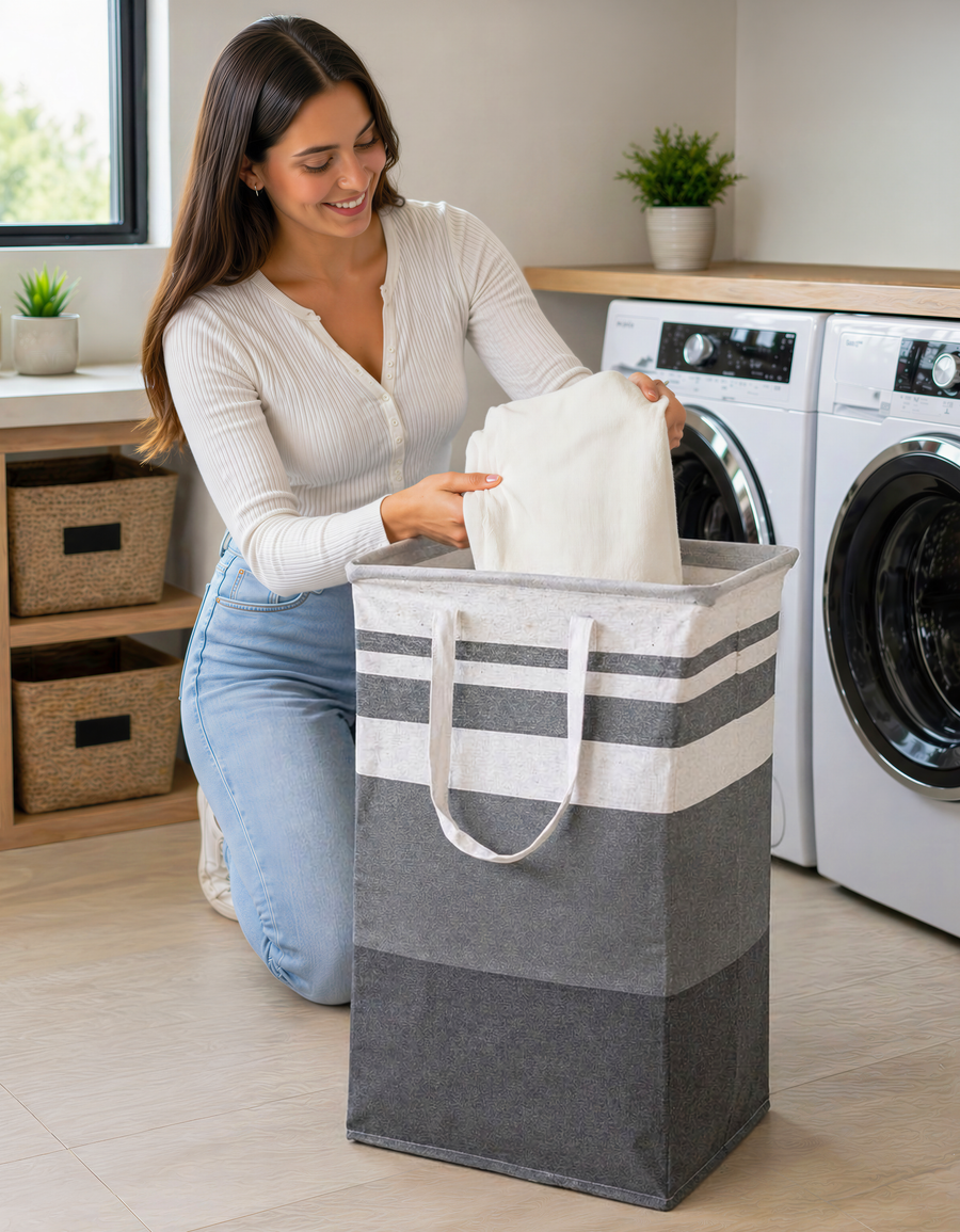 Canasta Organizadora con Asas 60 × 26 × 36 cm · Para Ropa y Juguetes · Diseño Rayas