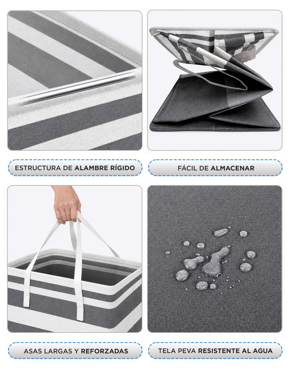 Canasta Organizadora con Asas 60 × 26 × 36 cm · Para Ropa y Juguetes · Diseño Rayas