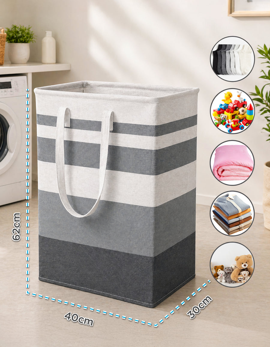 Canasta Organizadora con Asas 60 × 26 × 36 cm · Para Ropa y Juguetes · Diseño Rayas