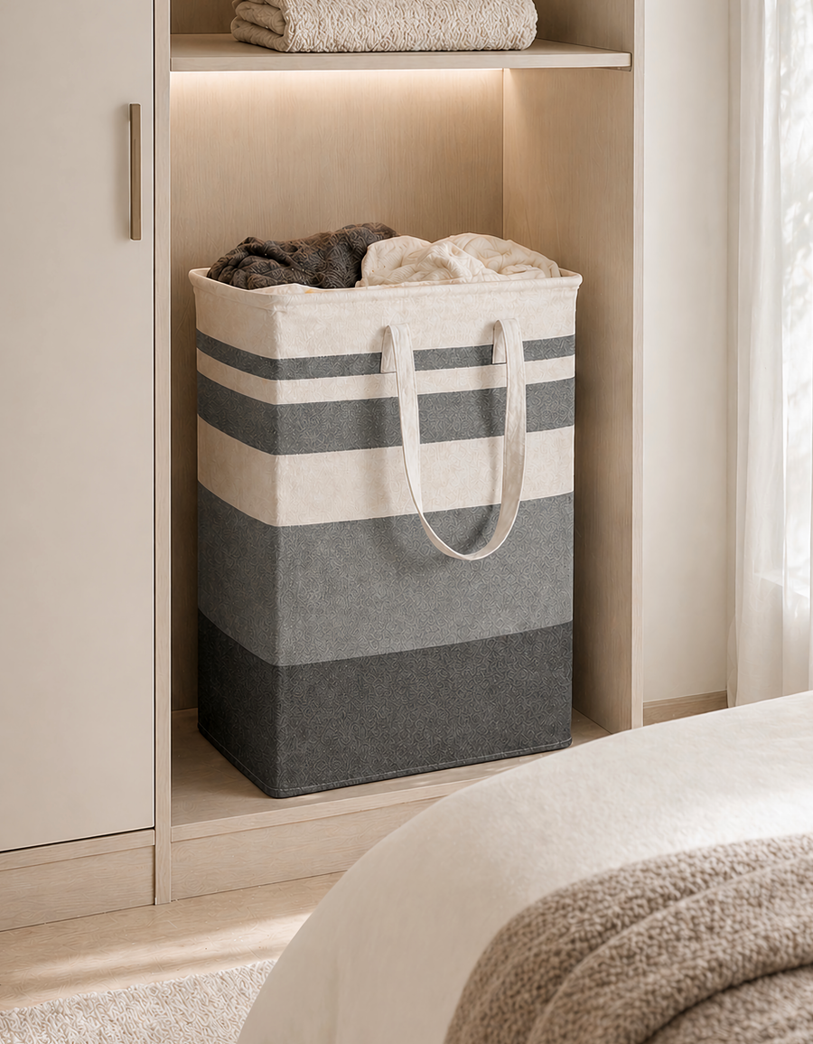 Canasta Organizadora con Asas 60 × 26 × 36 cm · Para Ropa y Juguetes · Diseño Rayas