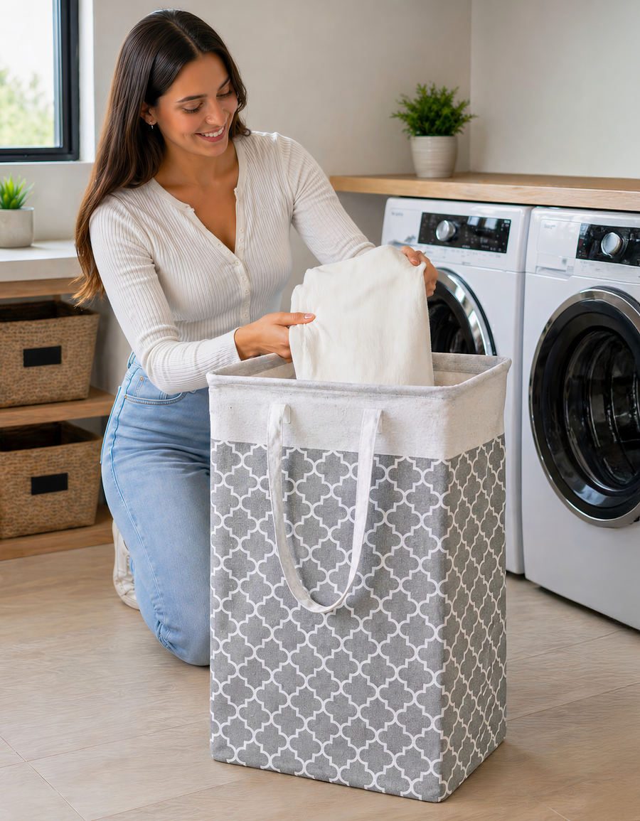 Canasta Organizadora con Asas 60 × 26 × 36 cm · Para Ropa y Juguetes · Diseño Geométrico