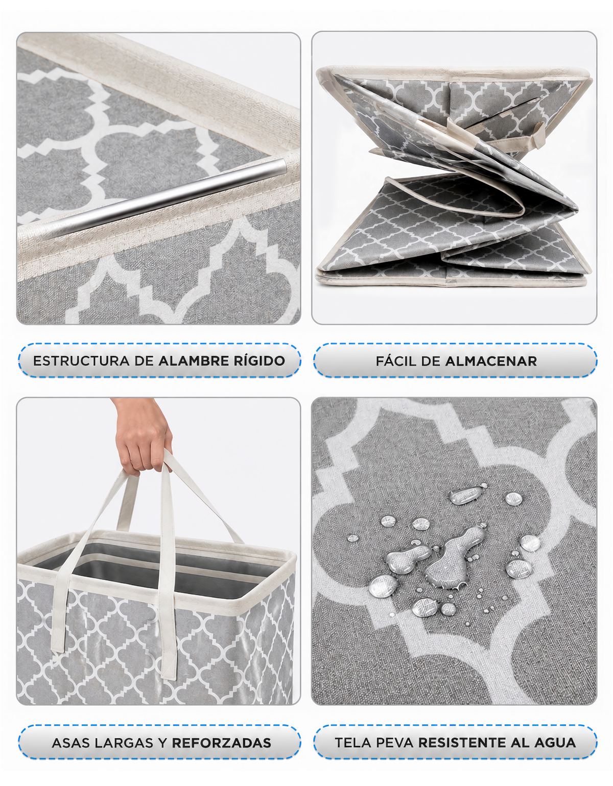 Canasta Organizadora con Asas 60 × 26 × 36 cm · Para Ropa y Juguetes · Diseño Geométrico