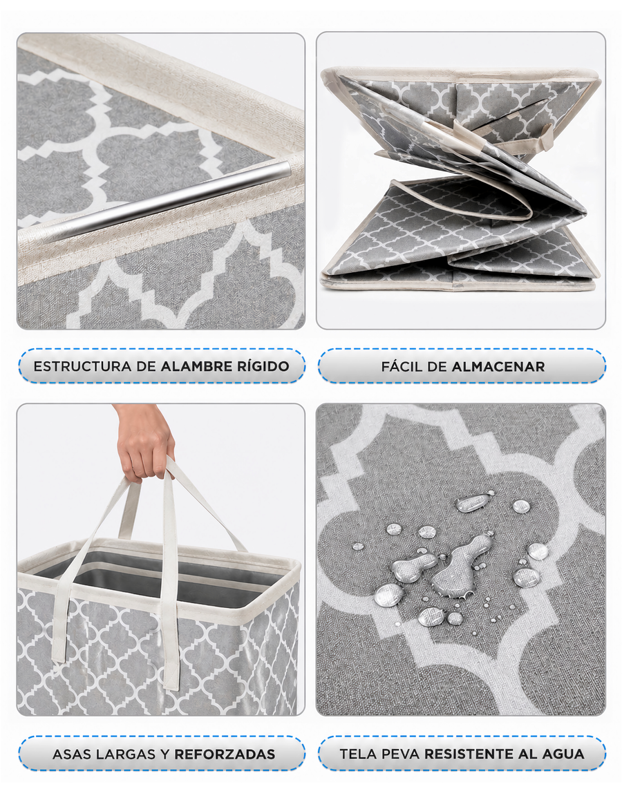 Canasta Organizadora con Asas 60 × 26 × 36 cm · Para Ropa y Juguetes · Diseño Geométrico