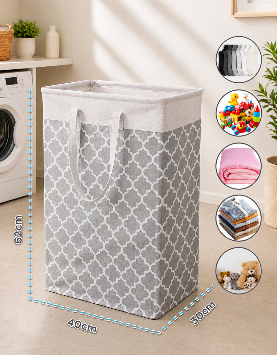 Canasta Organizadora con Asas 60 × 26 × 36 cm · Para Ropa y Juguetes · Diseño Geométrico