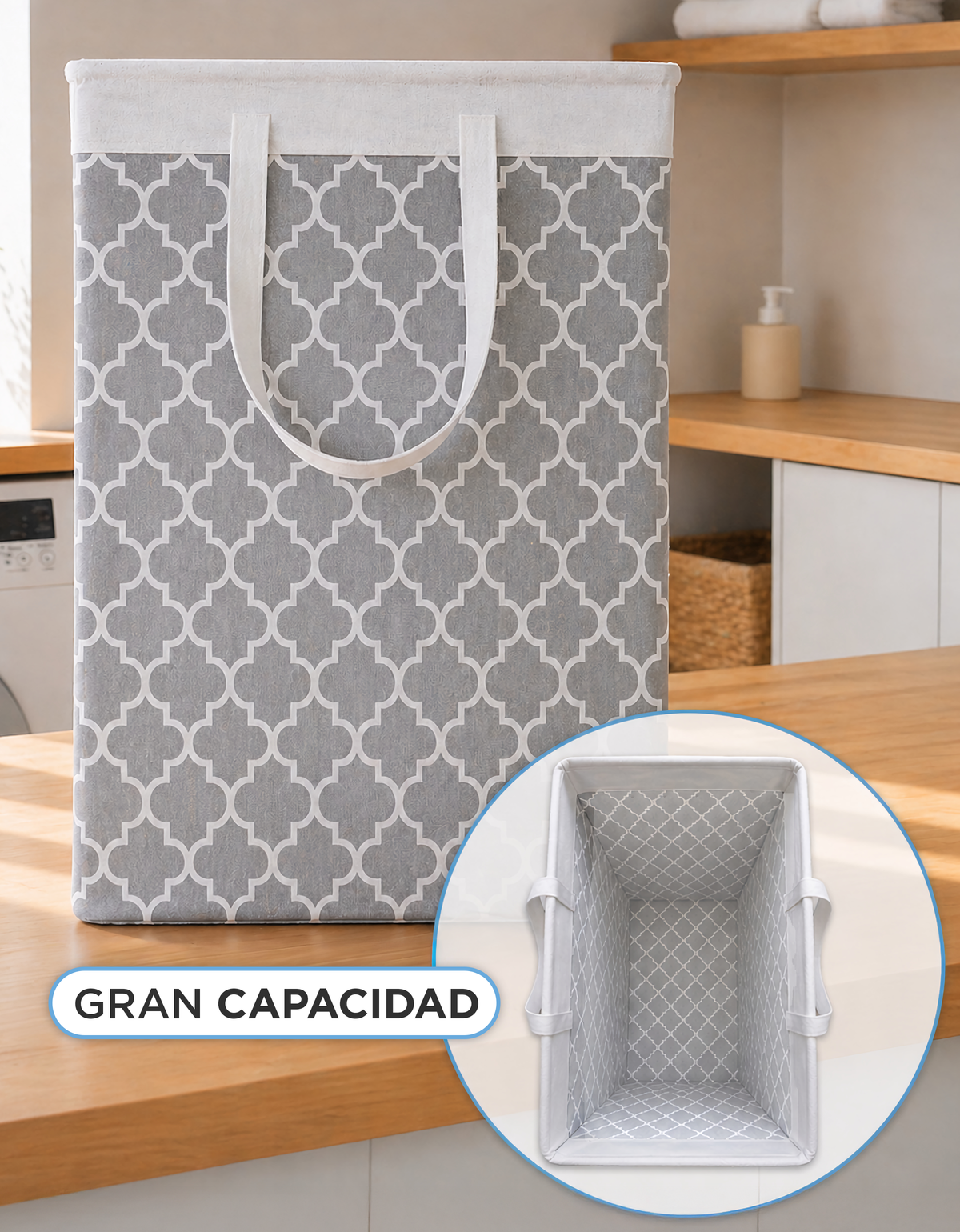 Canasta Organizadora con Asas 60 × 26 × 36 cm · Para Ropa y Juguetes · Diseño Geométrico