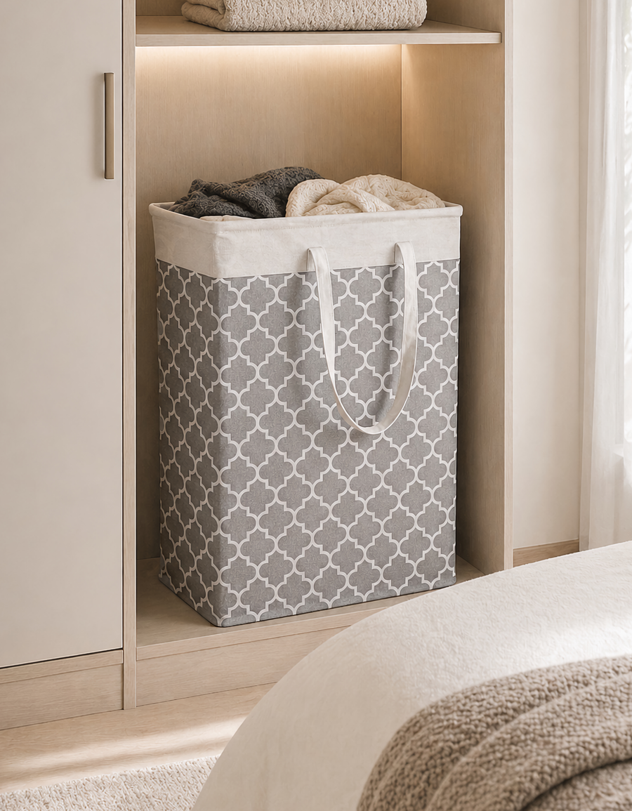 Canasta Organizadora con Asas 60 × 26 × 36 cm · Para Ropa y Juguetes · Diseño Geométrico