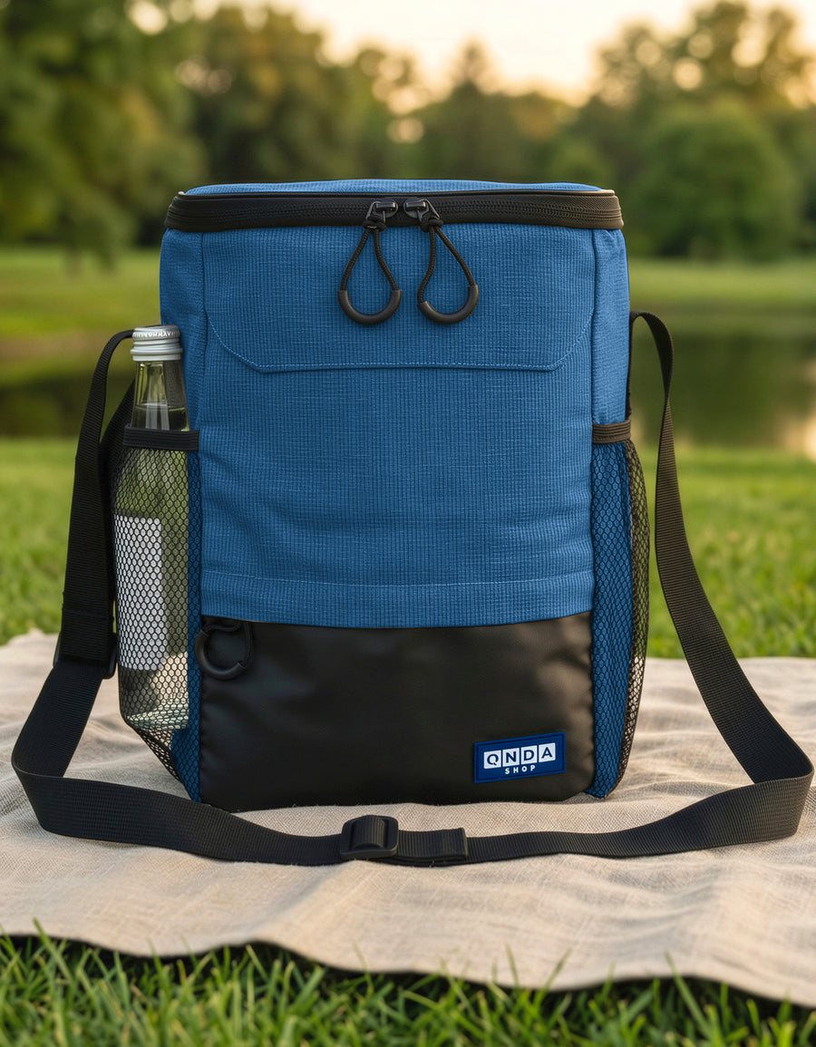 Lonchera Térmica con Correa · Bolsa Cooler con Portabotella · 31 × 21 × 15.5 cm color Azul Marino