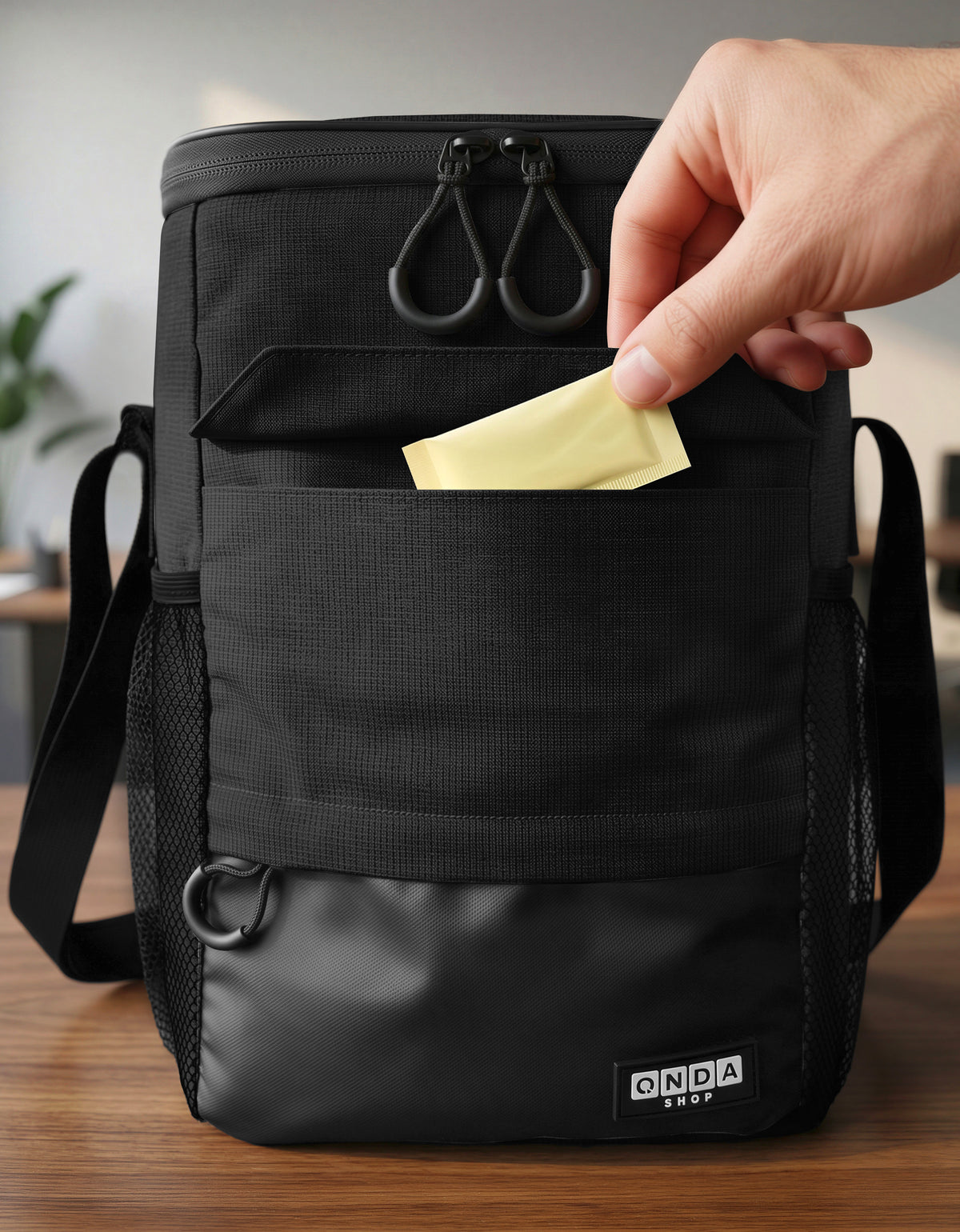 Lonchera Térmica con Correa · Bolsa Cooler con Portabotella · 31 × 21 × 15.5 cm color Negro