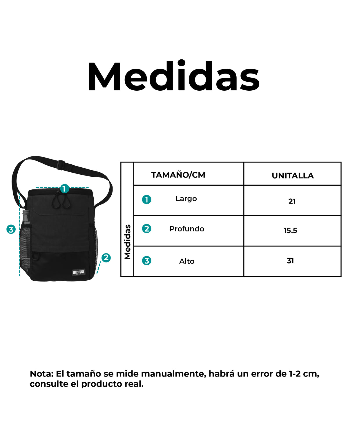 Lonchera Térmica con Correa · Bolsa Cooler con Portabotella · 31 × 21 × 15.5 cm color Negro