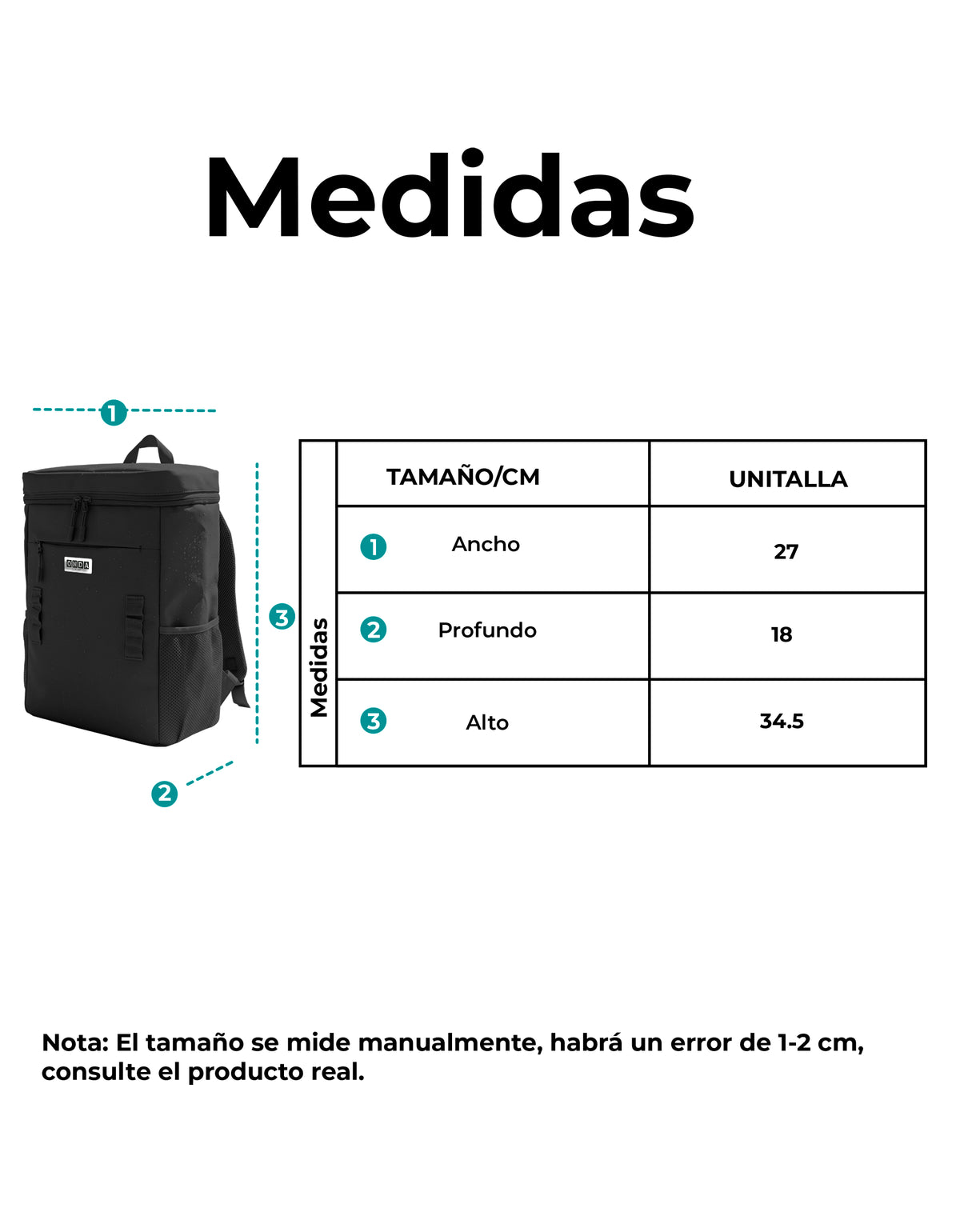 Mochila Térmica Cooler para Comida y Bebidas 27 × 18 × 34.5 cm color Negro