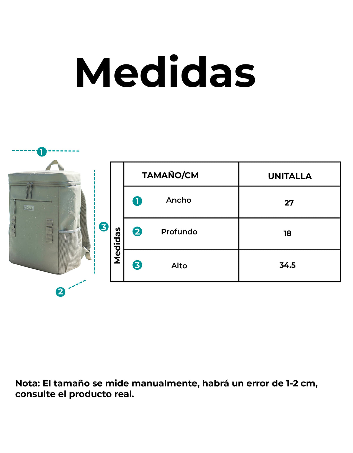 Mochila Térmica Cooler para Comida y Bebidas 27 × 18 × 34.5 cm color Verde