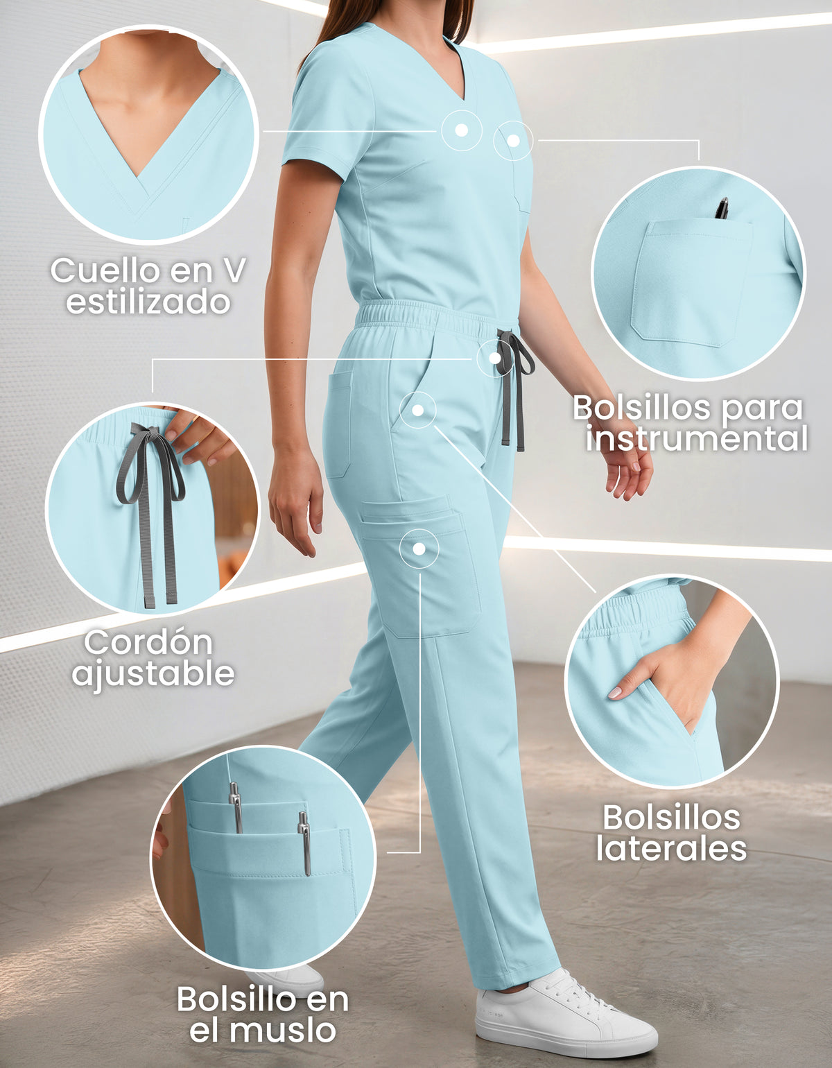 Uniforme Médico 2 Piezas Filipina y Pantalón · Unisex color Azul Claro