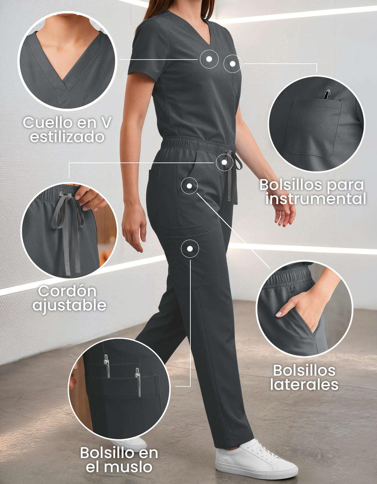 Uniforme Médico 2 Piezas Filipina y Pantalón · Unisex color Gris Oxford