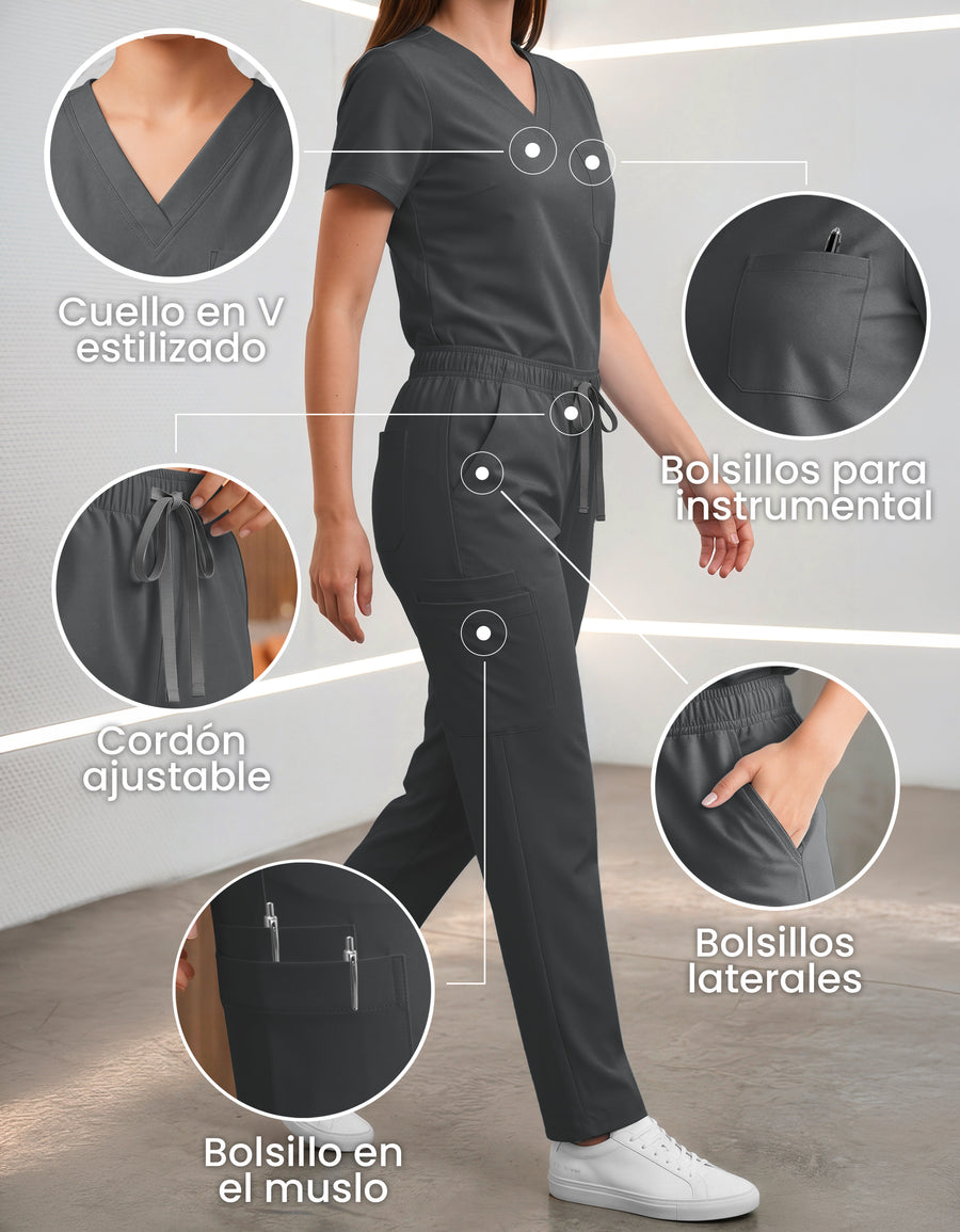 Uniforme Médico 2 Piezas Filipina y Pantalón · Unisex color Gris Oxford
