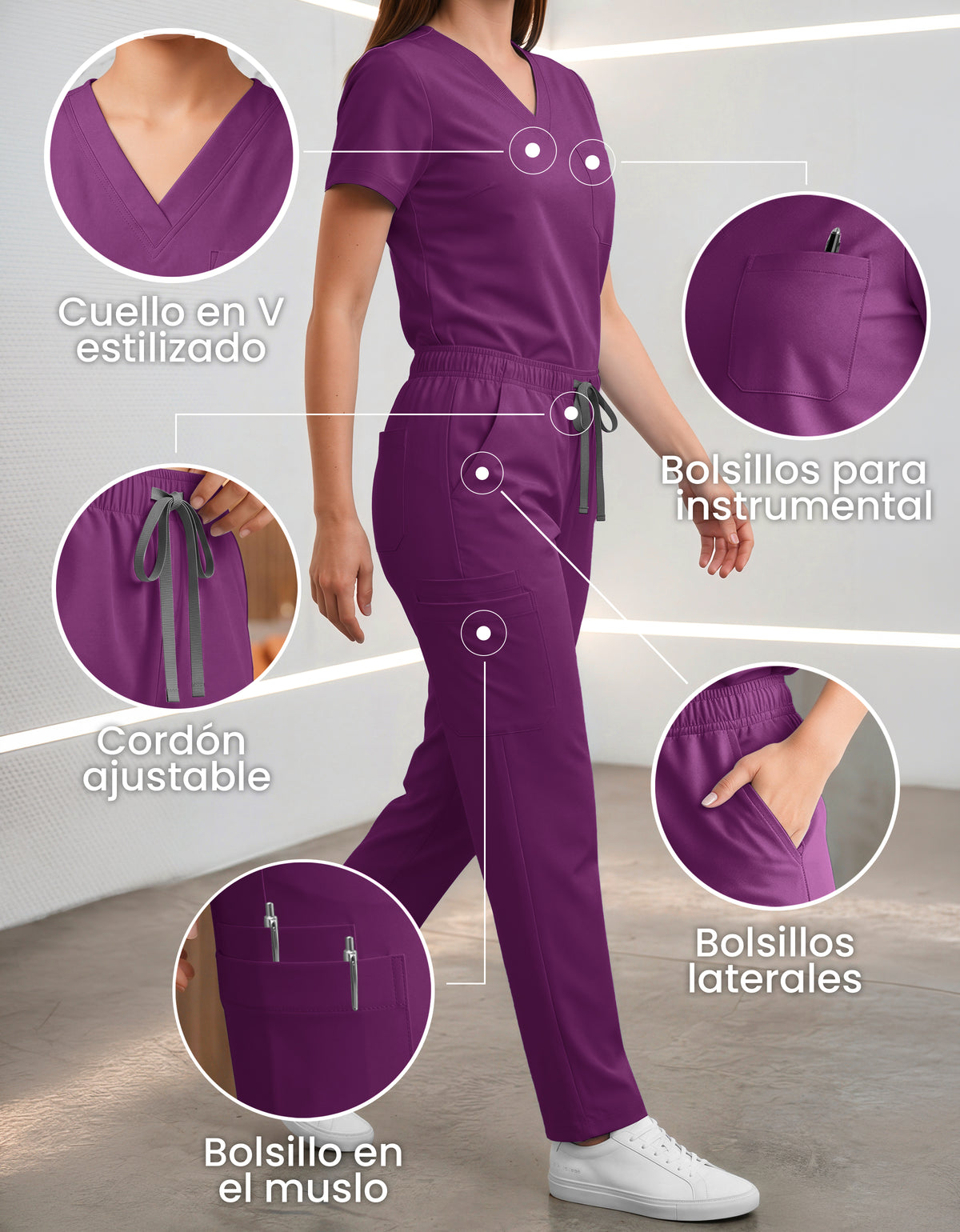 Uniforme Médico 2 Piezas Filipina y Pantalón · Unisex color Morado