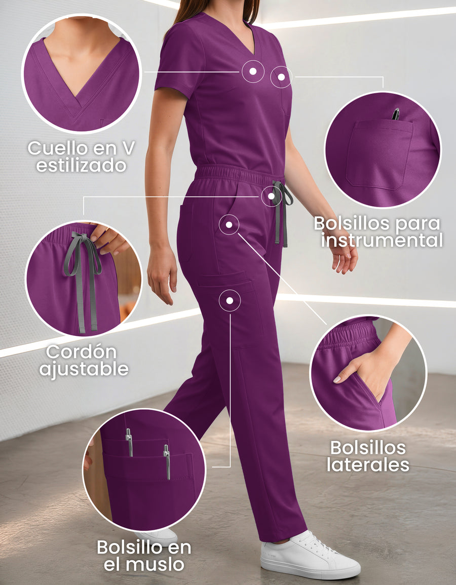 Uniforme Médico 2 Piezas Filipina y Pantalón · Unisex color Morado