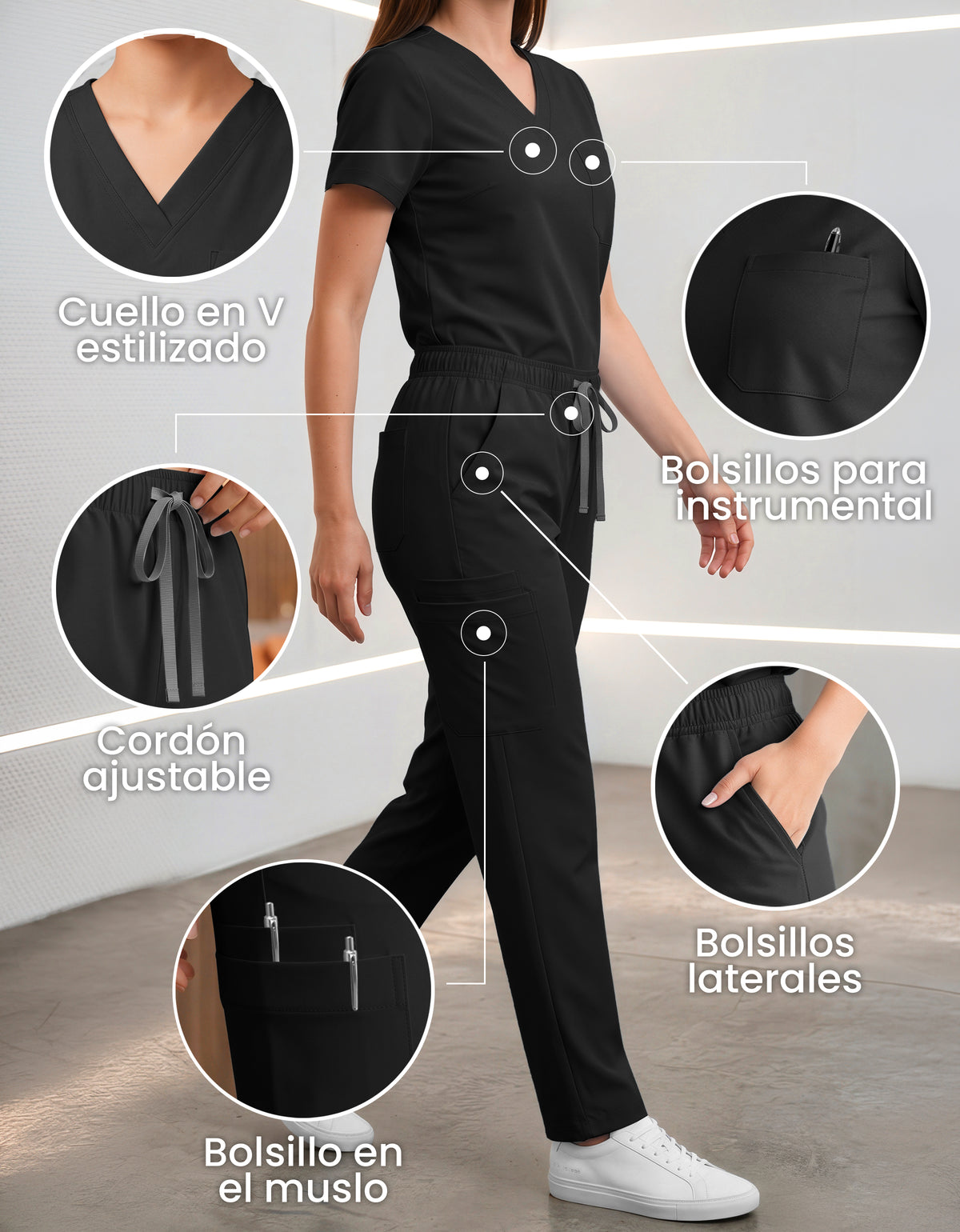 Uniforme Médico 2 Piezas Filipina y Pantalón · Unisex color Negro