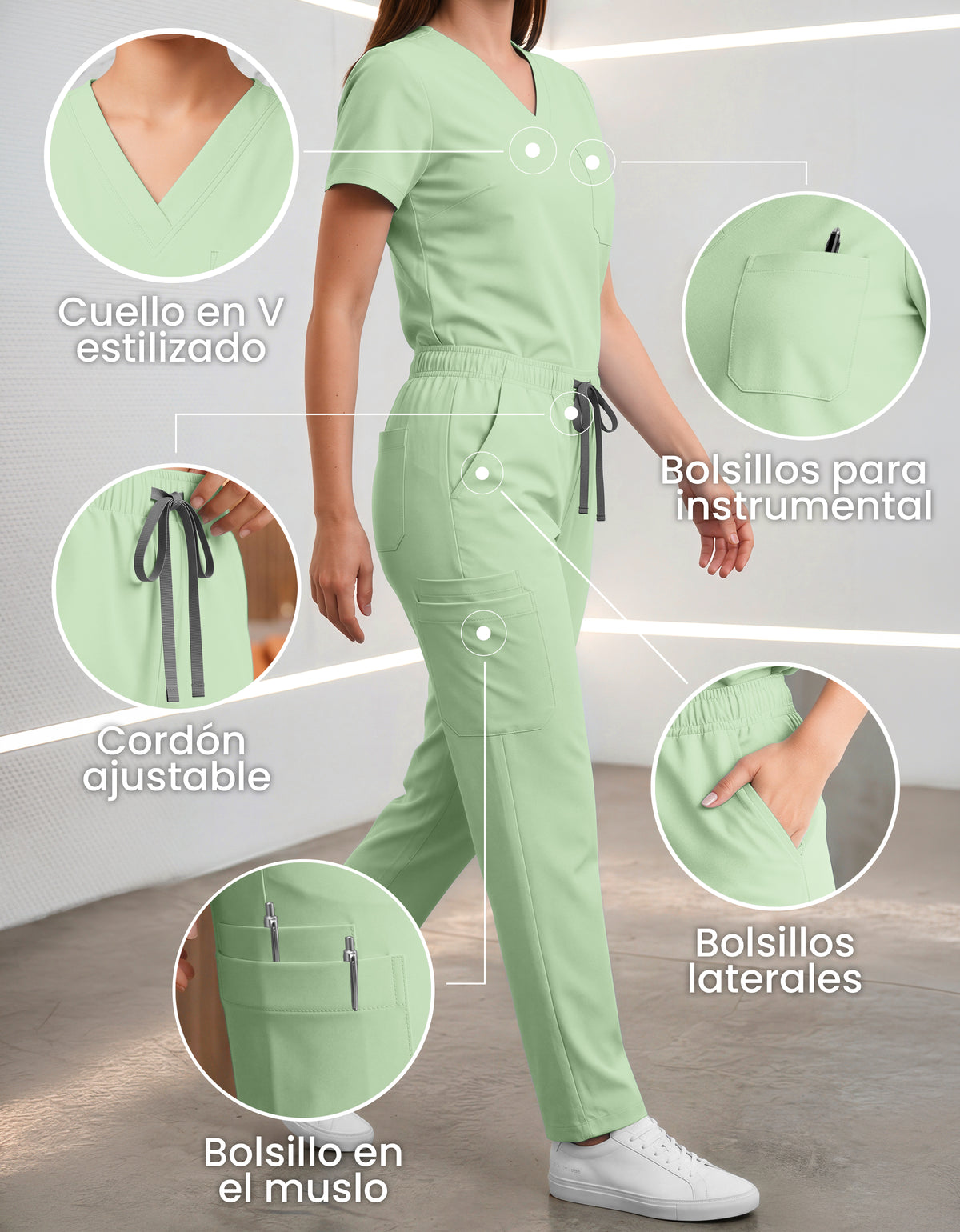 Uniforme Médico 2 Piezas Filipina y Pantalón · Unisex color Verde Claro