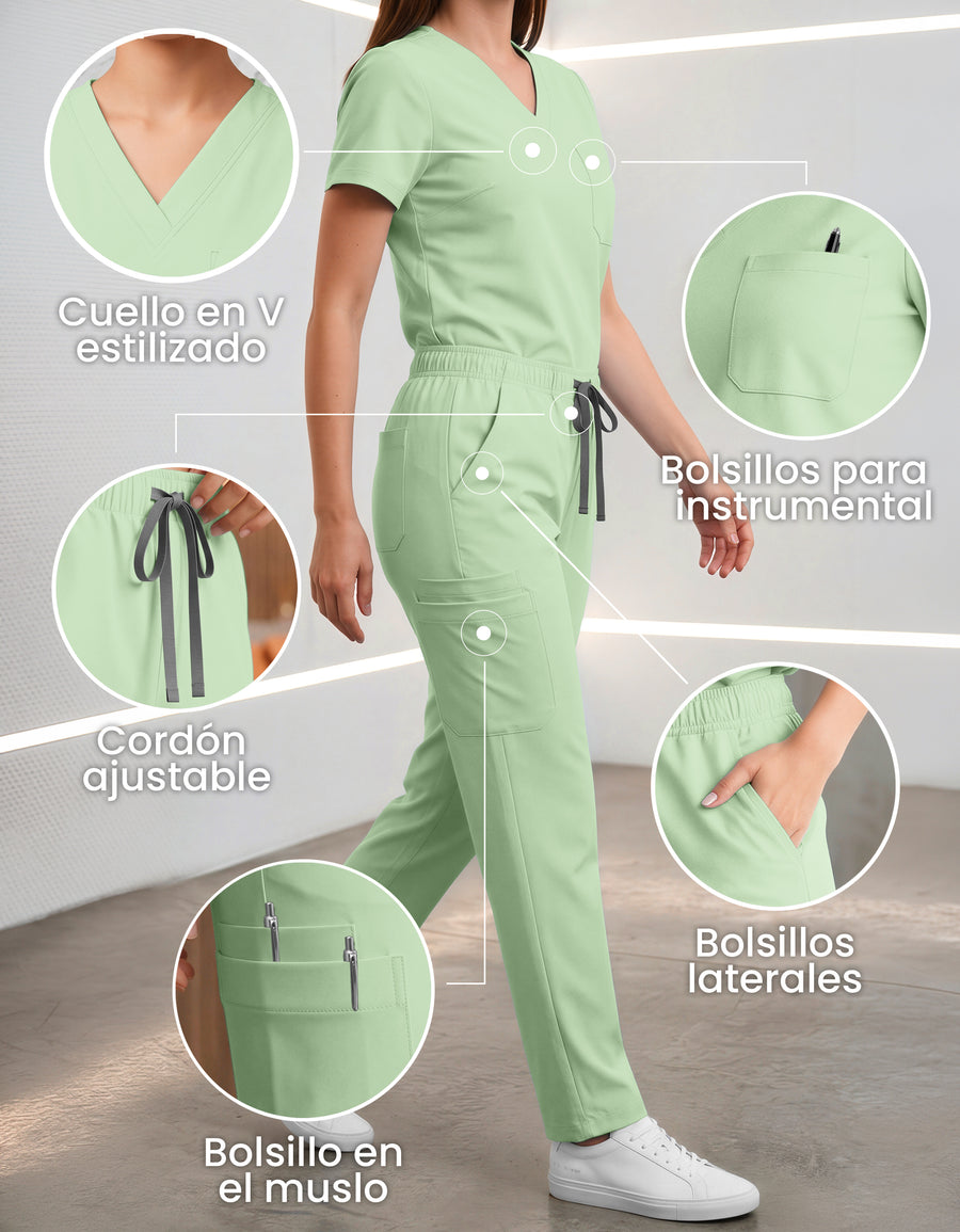 Uniforme Médico 2 Piezas Filipina y Pantalón · Unisex color Verde Claro