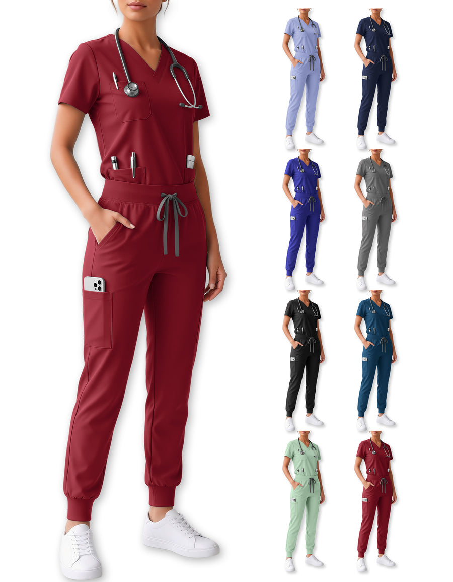 Uniforme Médico 2 Piezas Filipina y Pantalón · Unisex color Burdeos ·2