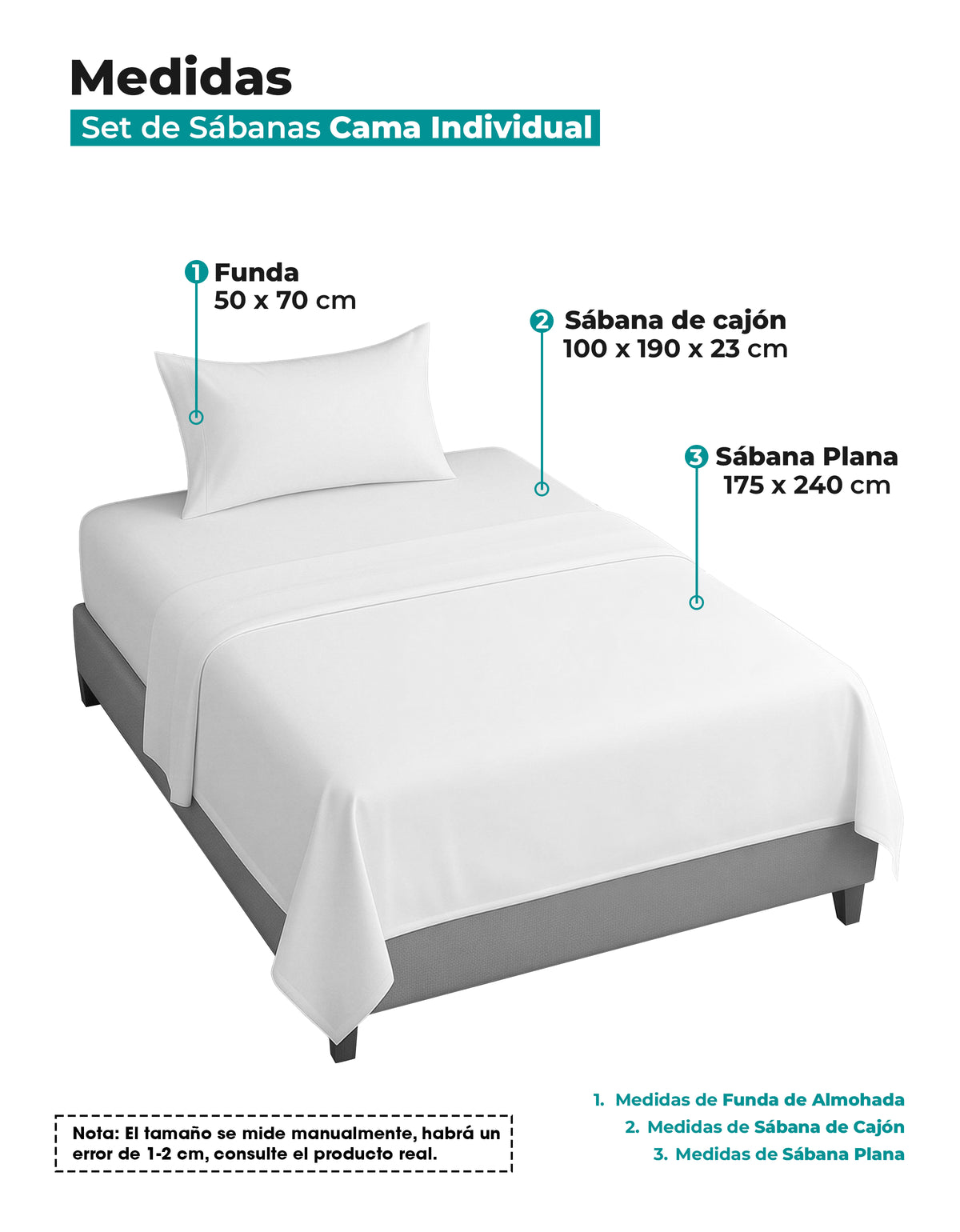 Juego de Sábanas Individual Microfibra 3 Piezas · Sábana de Cajón con Resorte color Blanco