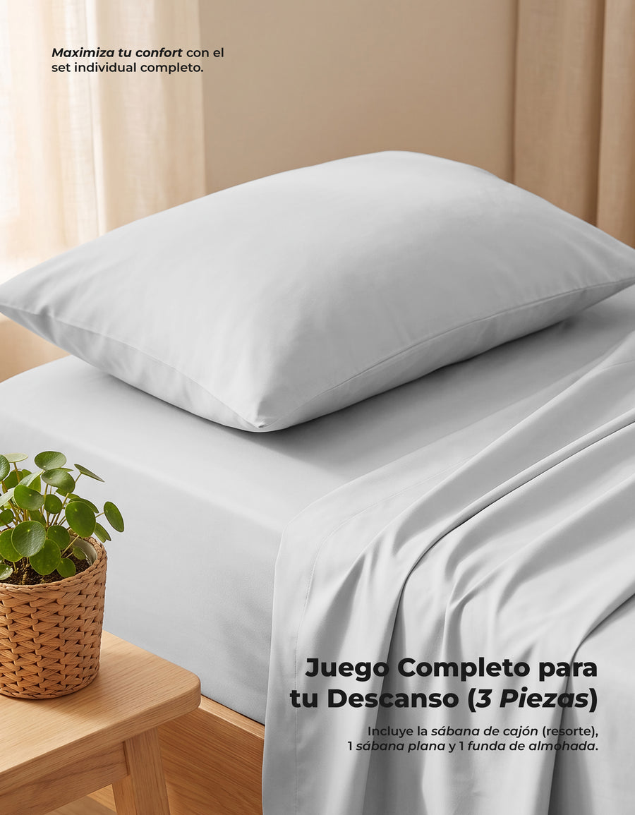 Juego de Sábanas Individual Microfibra 3 Piezas · Sábana de Cajón con Resorte color Blanco